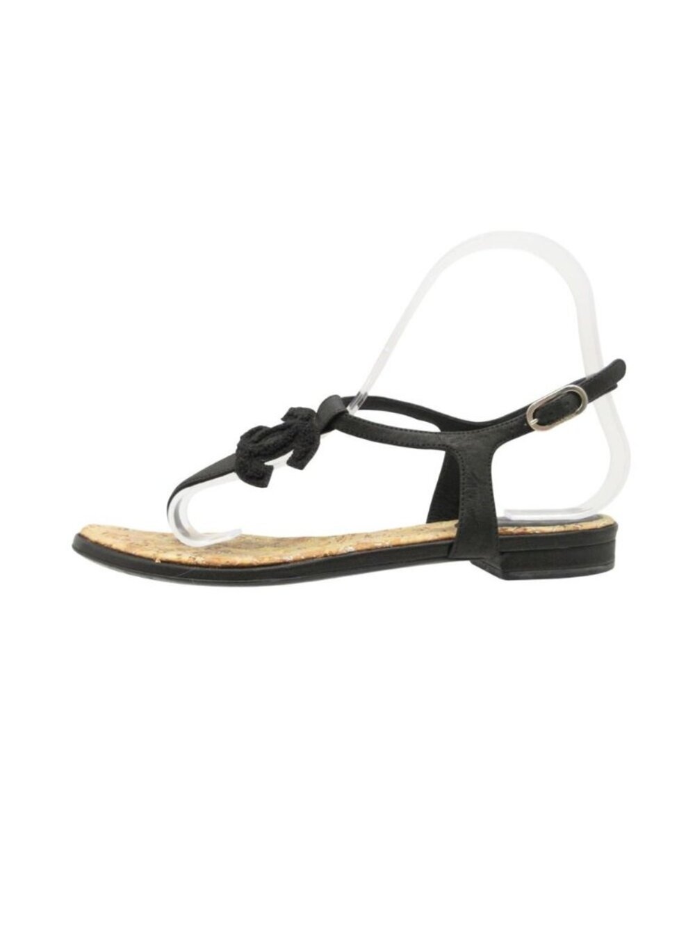 Chanel Sandals Beach Thong CC Logo T Strap Quilted Cork Black